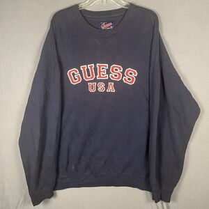 Vintage 90s Guess Jeans Navy Embroidered Crewneck Sweatshirt XXL Made In USA